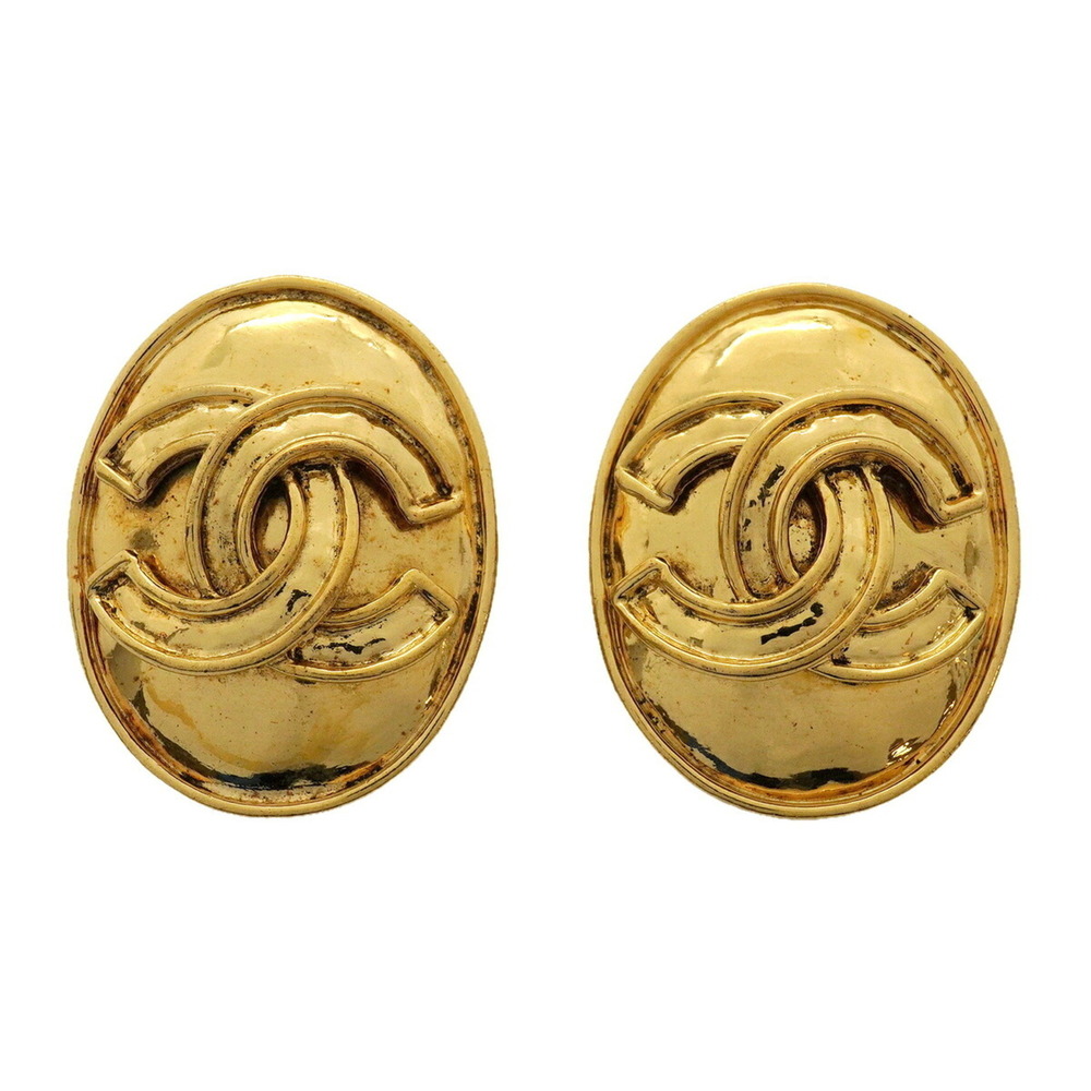 Chanel Coco Mark Oval Earrings, Gold Plated, Women's